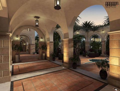 Cross Vault Hallway Saudi palace designed by Badran design team-Rrender By Arch. Abeer Azzouqa                    